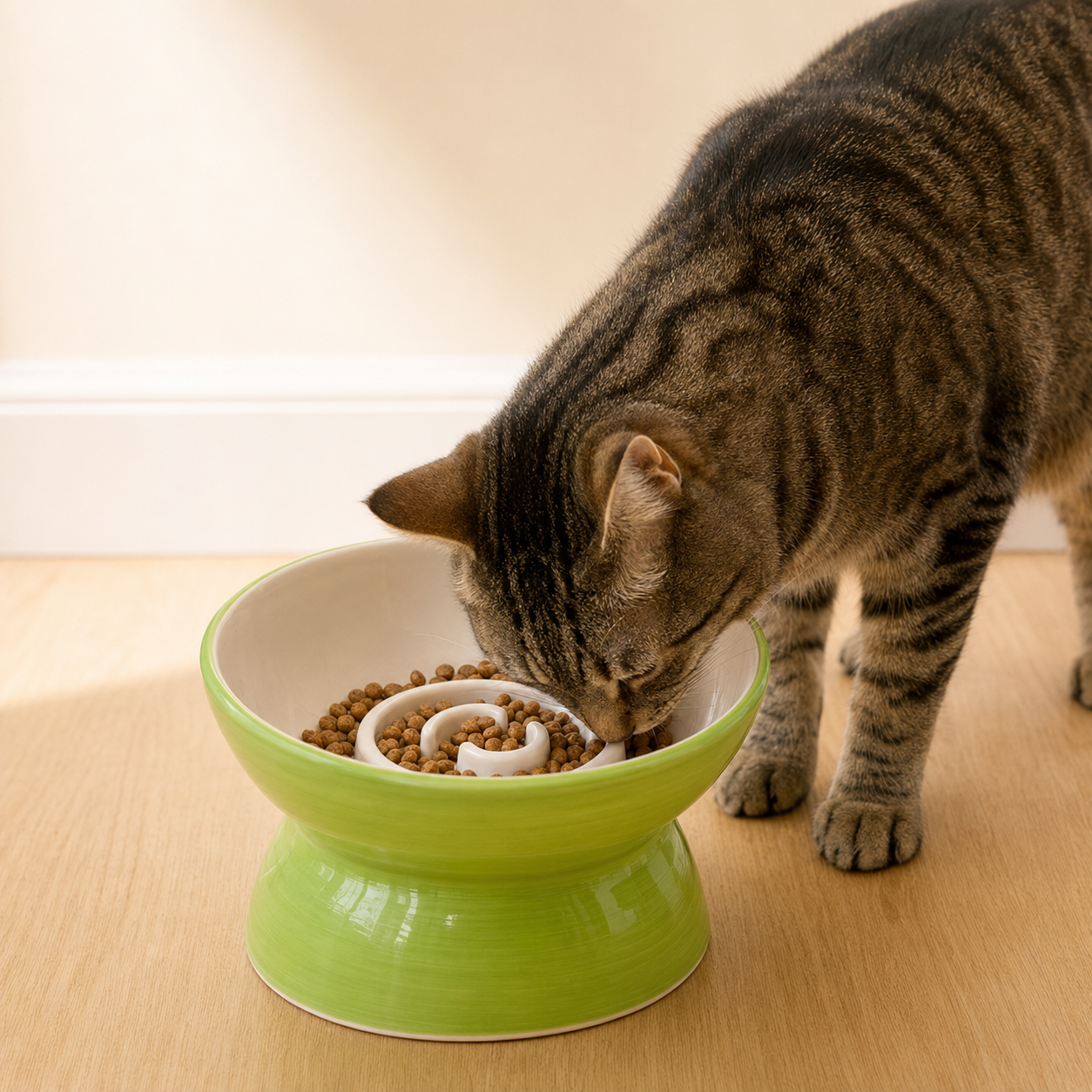 Handmade Elevated Ceramic Slow Feeder Bowl for Cats & Small Dogs