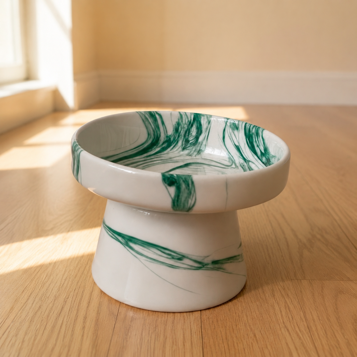 Handmade Elevated Ceramic Pet Bowl – Wide Whisker-Friendly Cat & Dog Bowl – 350 ml