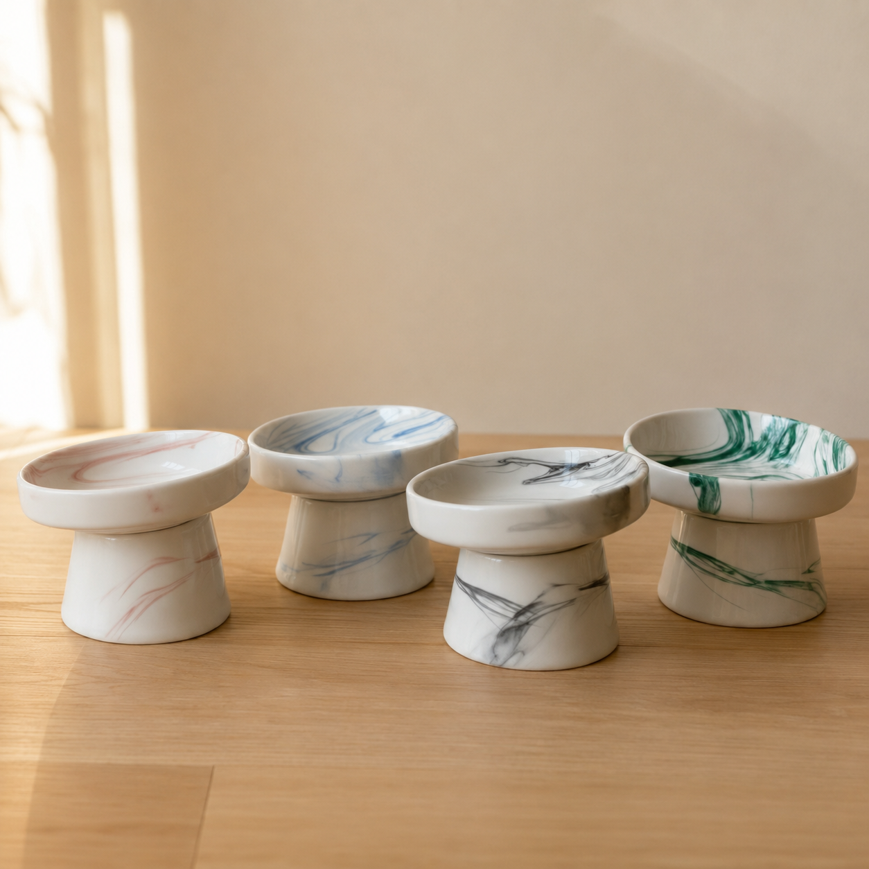 Handmade Elevated Ceramic Pet Bowl – Wide Whisker-Friendly Cat & Dog Bowl – 350 ml