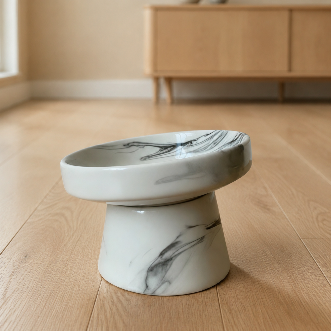 Handmade Elevated Ceramic Pet Bowl – Wide Whisker-Friendly Cat & Dog Bowl – 350 ml