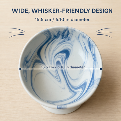 Handmade Elevated Ceramic Pet Bowl – Wide Whisker-Friendly Cat & Dog Bowl – 350 ml
