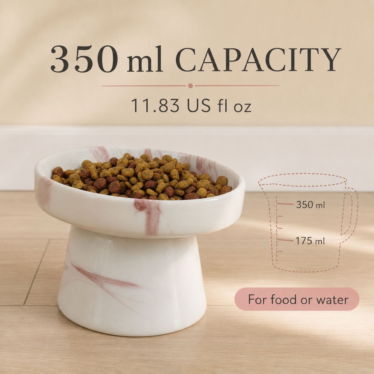 Handmade Elevated Ceramic Pet Bowl – Wide Whisker-Friendly Cat & Dog Bowl – 350 ml