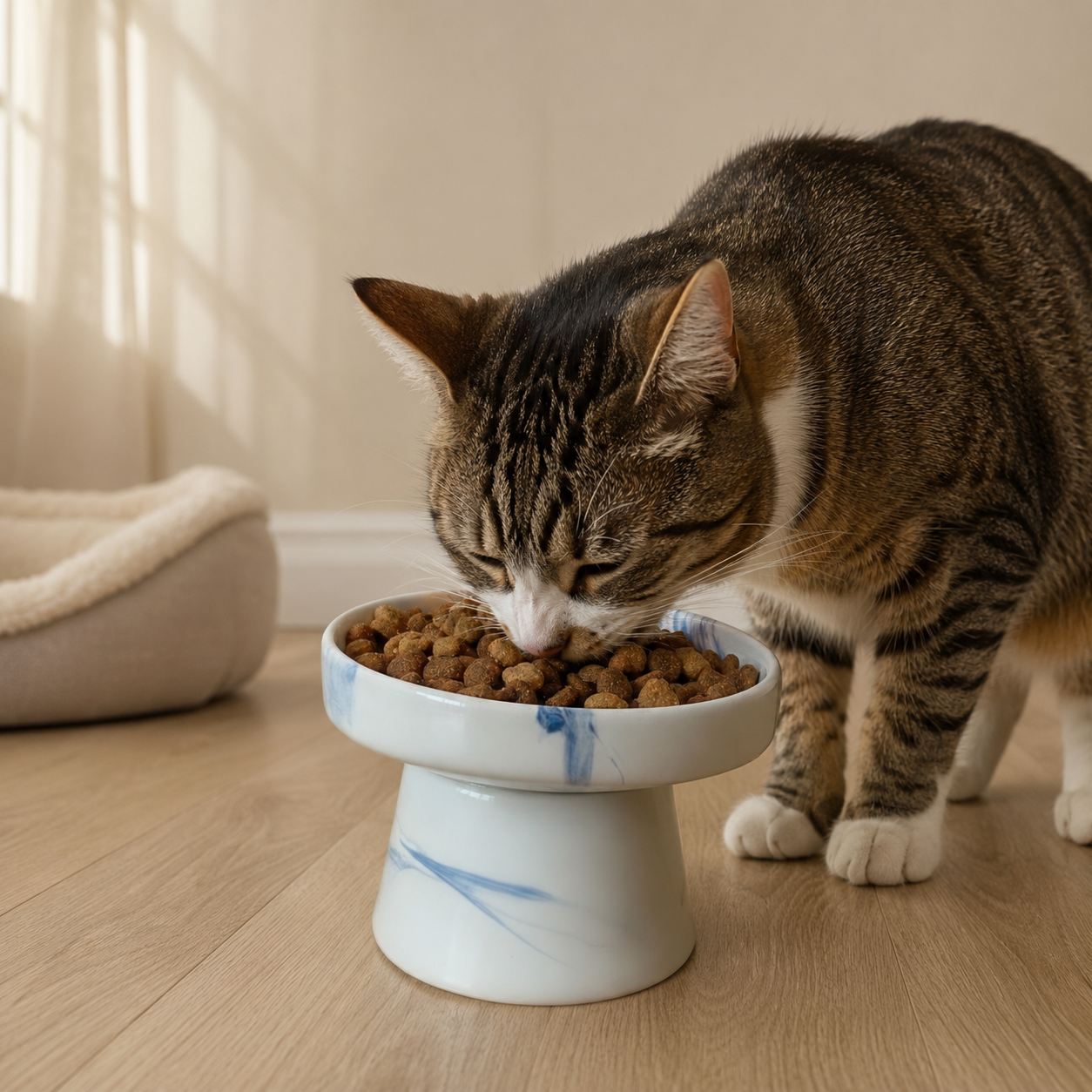 Handmade Elevated Ceramic Pet Bowl – Wide Whisker-Friendly Cat & Dog Bowl – 350 ml