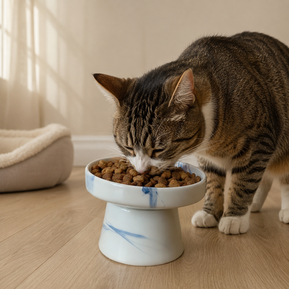 Handmade Elevated Ceramic Pet Bowl – Wide Whisker-Friendly Cat & Dog Bowl – 350 ml