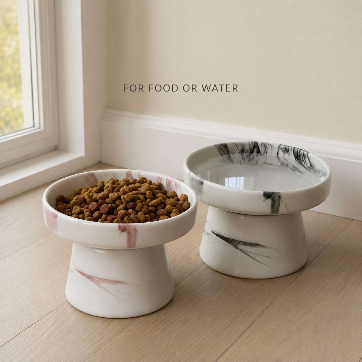 Handmade Elevated Ceramic Pet Bowl – Wide Whisker-Friendly Cat & Dog Bowl – 350 ml