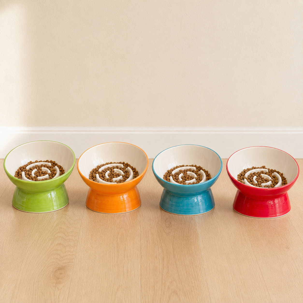Handmade Elevated Ceramic Slow Feeder Bowl for Cats & Small Dogs