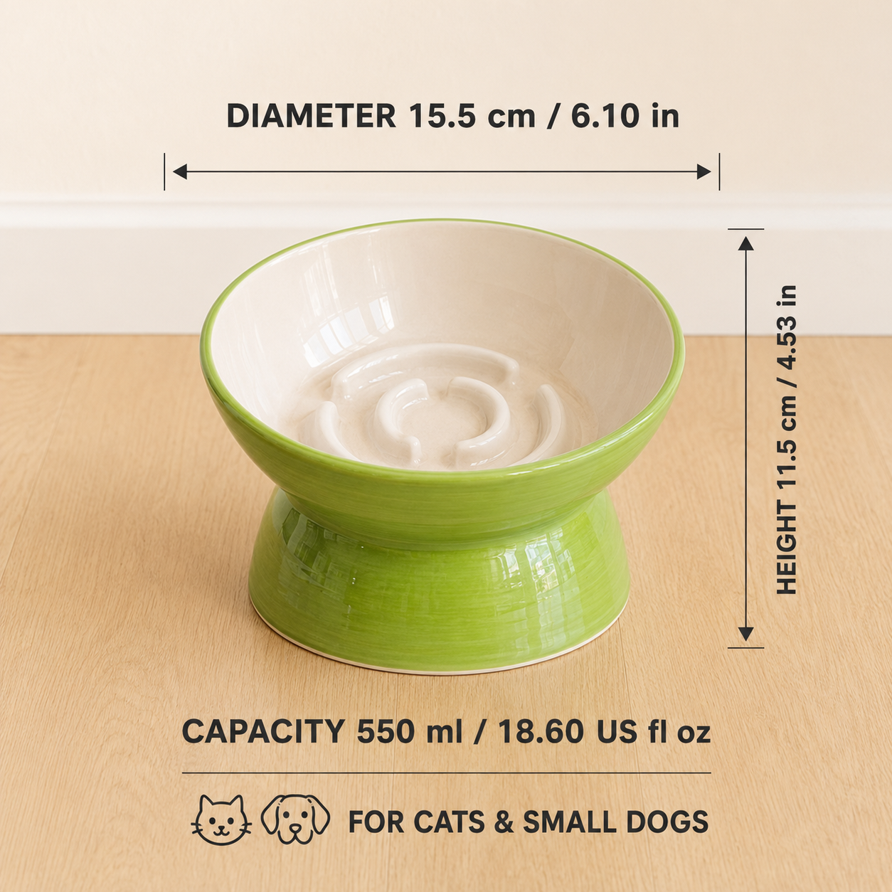 Handmade Elevated Ceramic Slow Feeder Bowl for Cats & Small Dogs
