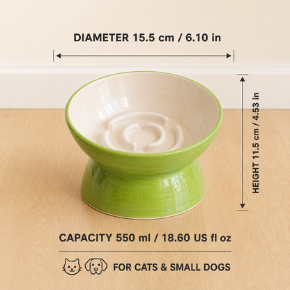 Handmade Elevated Ceramic Slow Feeder Bowl for Cats & Small Dogs