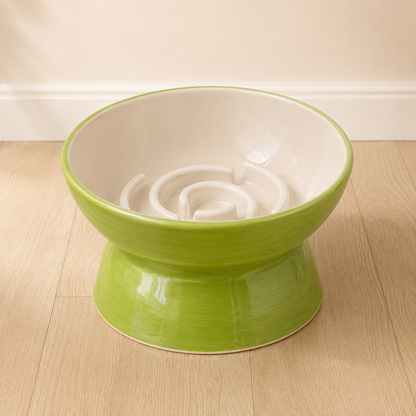 Handmade Elevated Ceramic Slow Feeder Bowl for Cats & Small Dogs