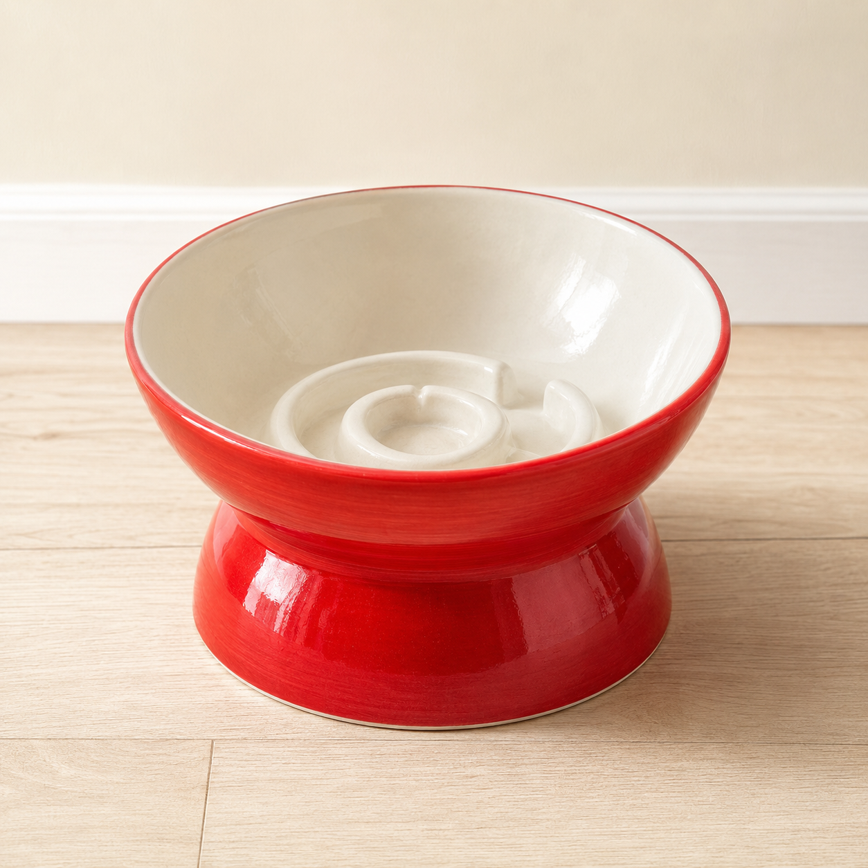 Handmade Elevated Ceramic Slow Feeder Bowl for Cats & Small Dogs