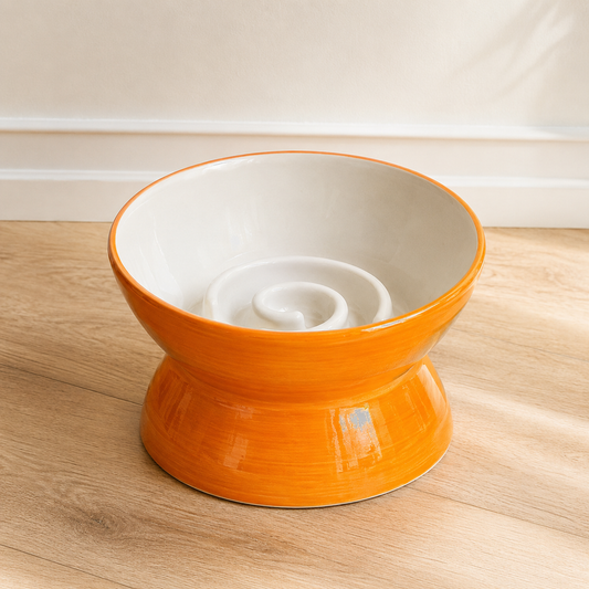 Handmade Elevated Ceramic Slow Feeder Bowl for Cats & Small Dogs