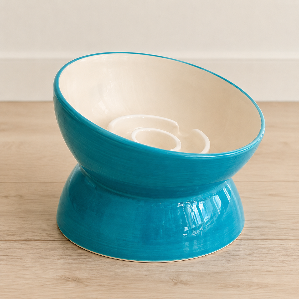 Handmade Elevated Ceramic Slow Feeder Bowl for Cats & Small Dogs