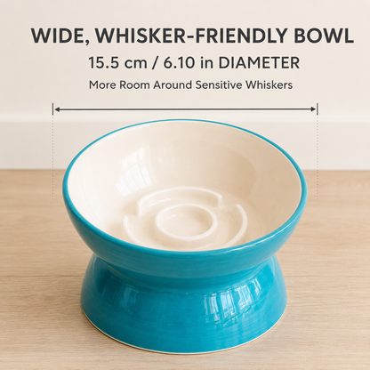 Handmade Elevated Ceramic Slow Feeder Bowl for Cats & Small Dogs