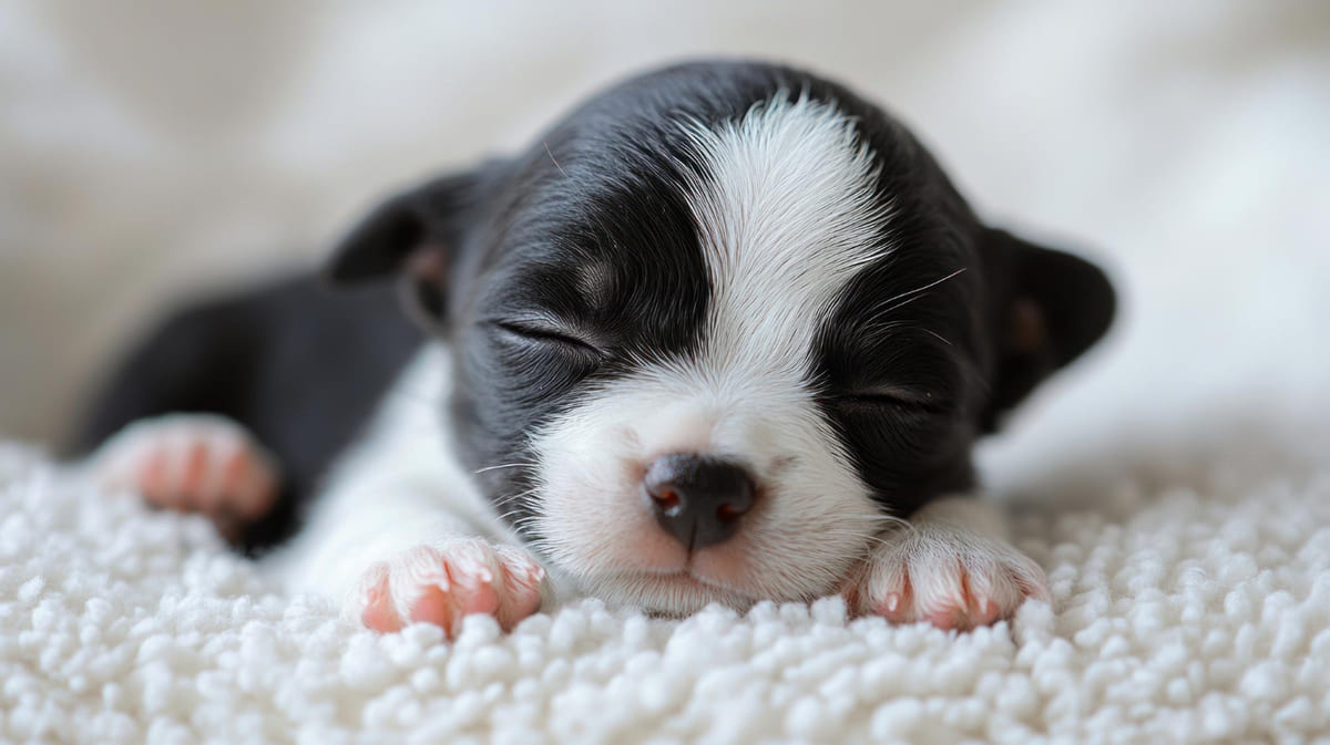 Newborn and sleeping puppy