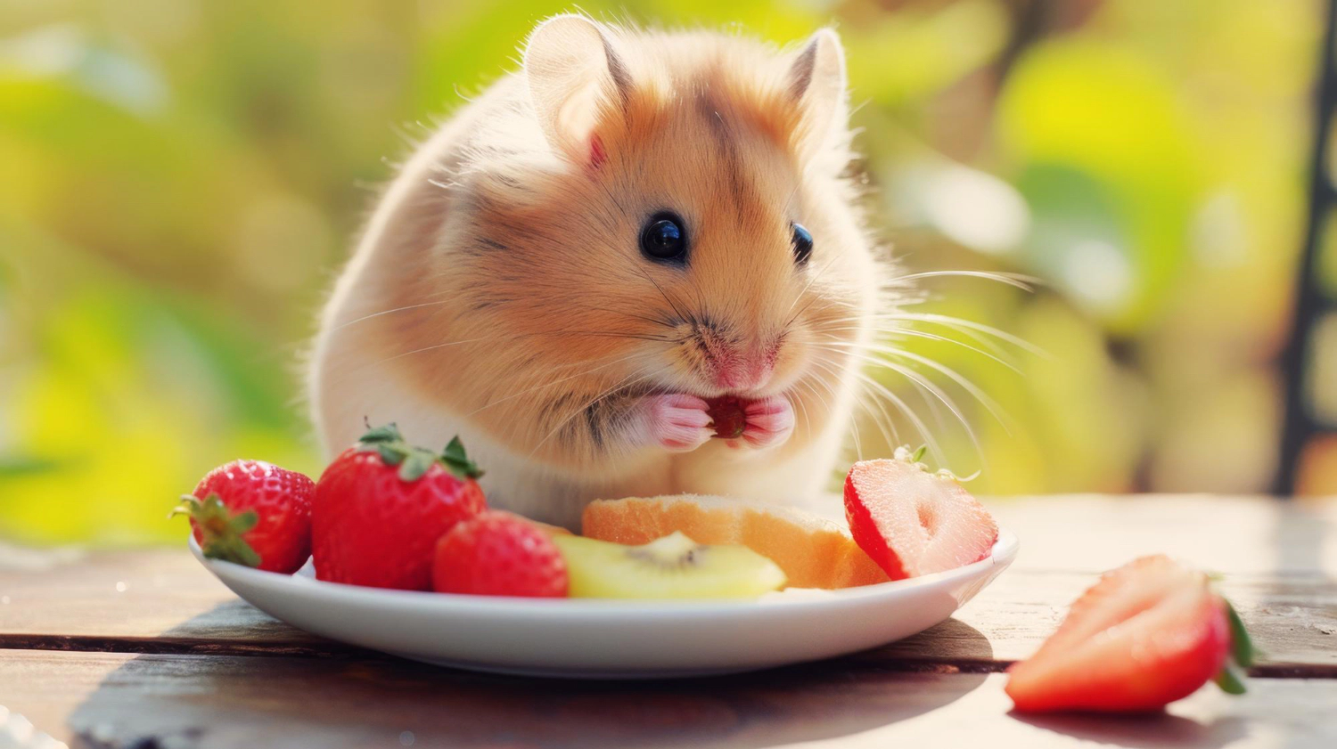 Hamster eating fruit