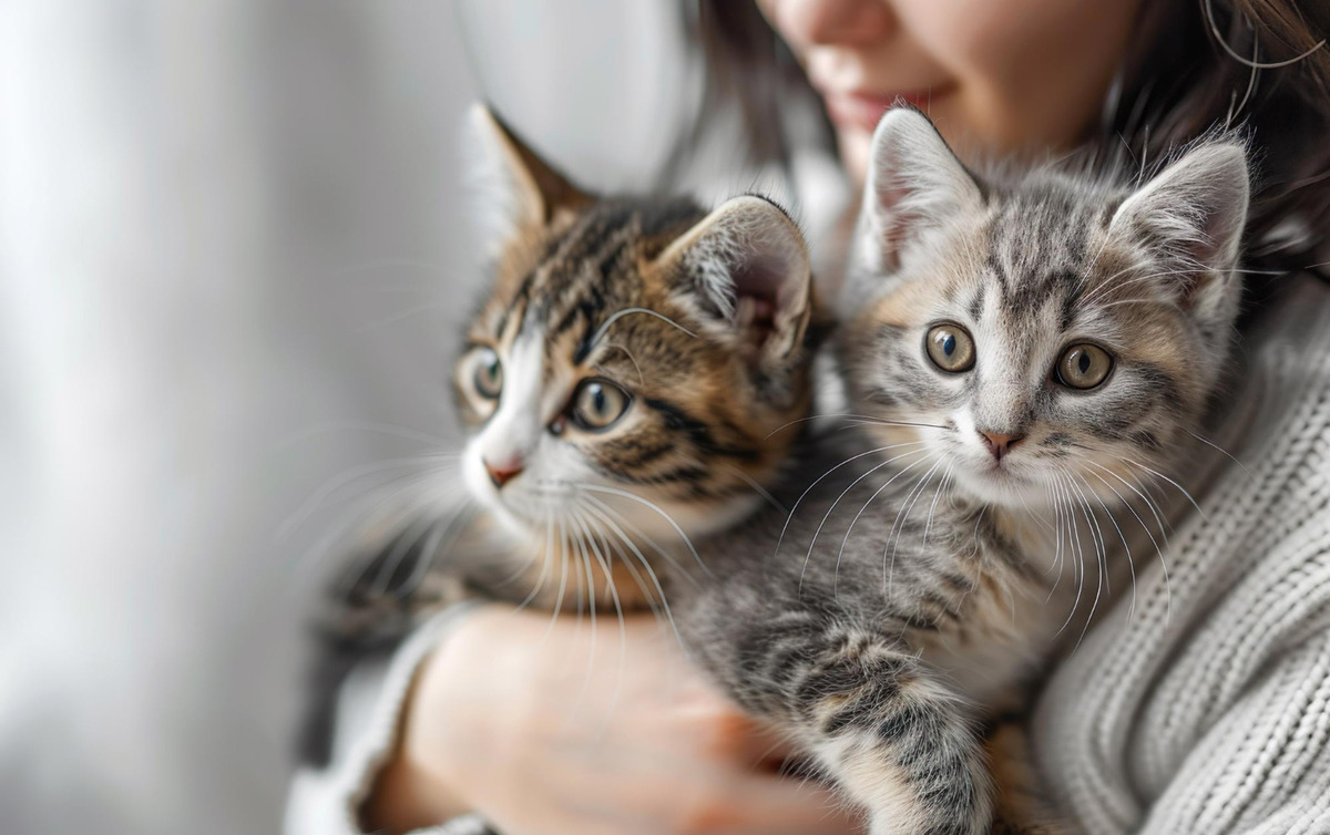 Two kittens in the girl's lap