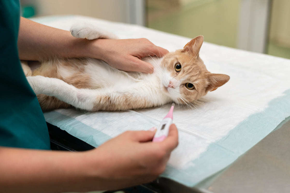Cat whose temperature is being measured