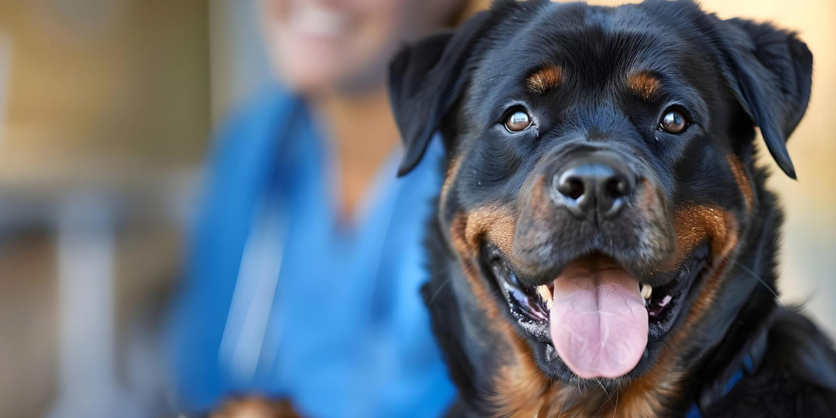 Rottweiler dog waiting at the veterinary clinic