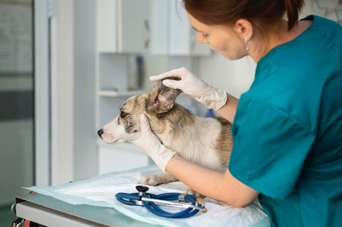 Dog being examined by a veterinarian