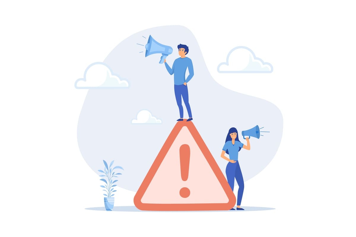 Human figures giving warnings with a megaphone