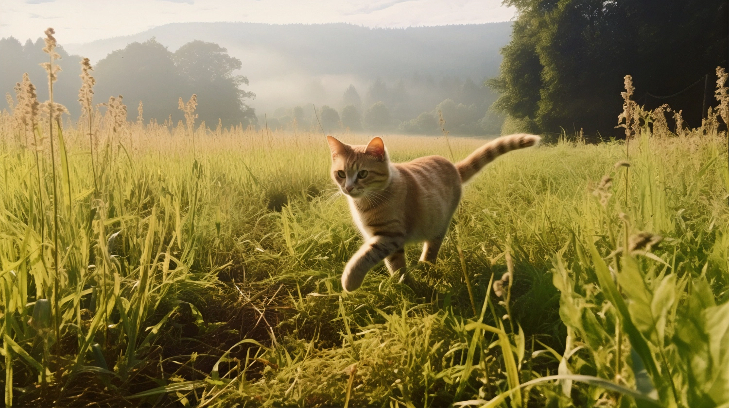 Cat walking in the garden