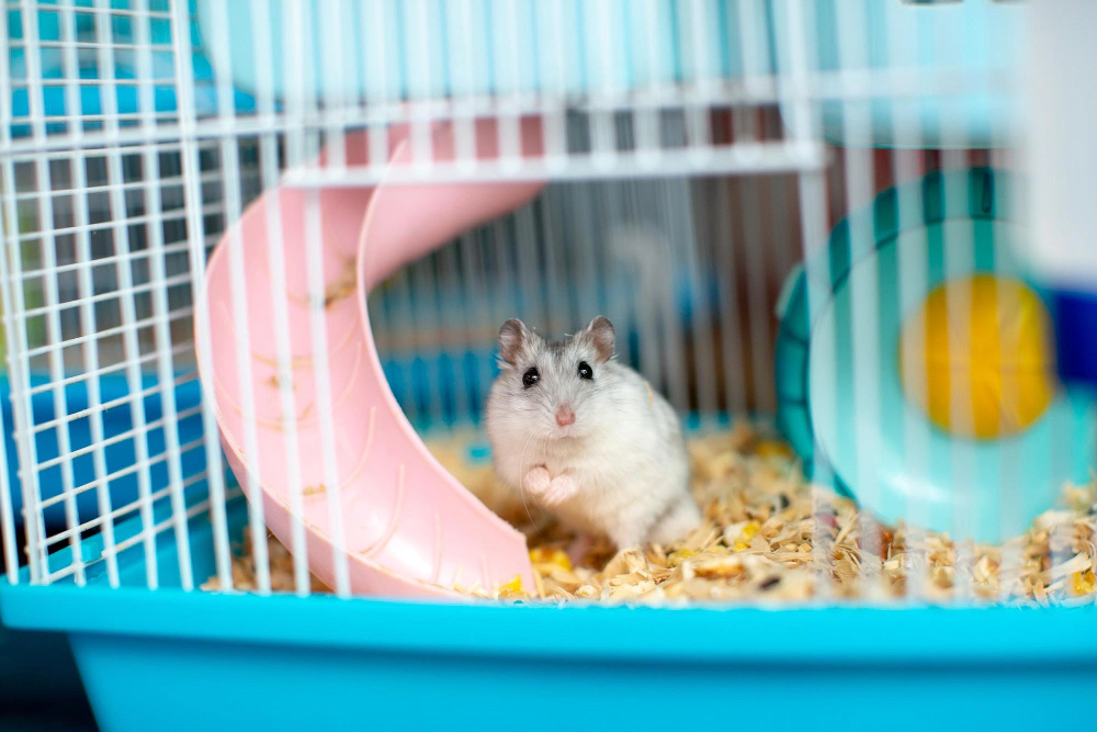 Hamster in a blue cage