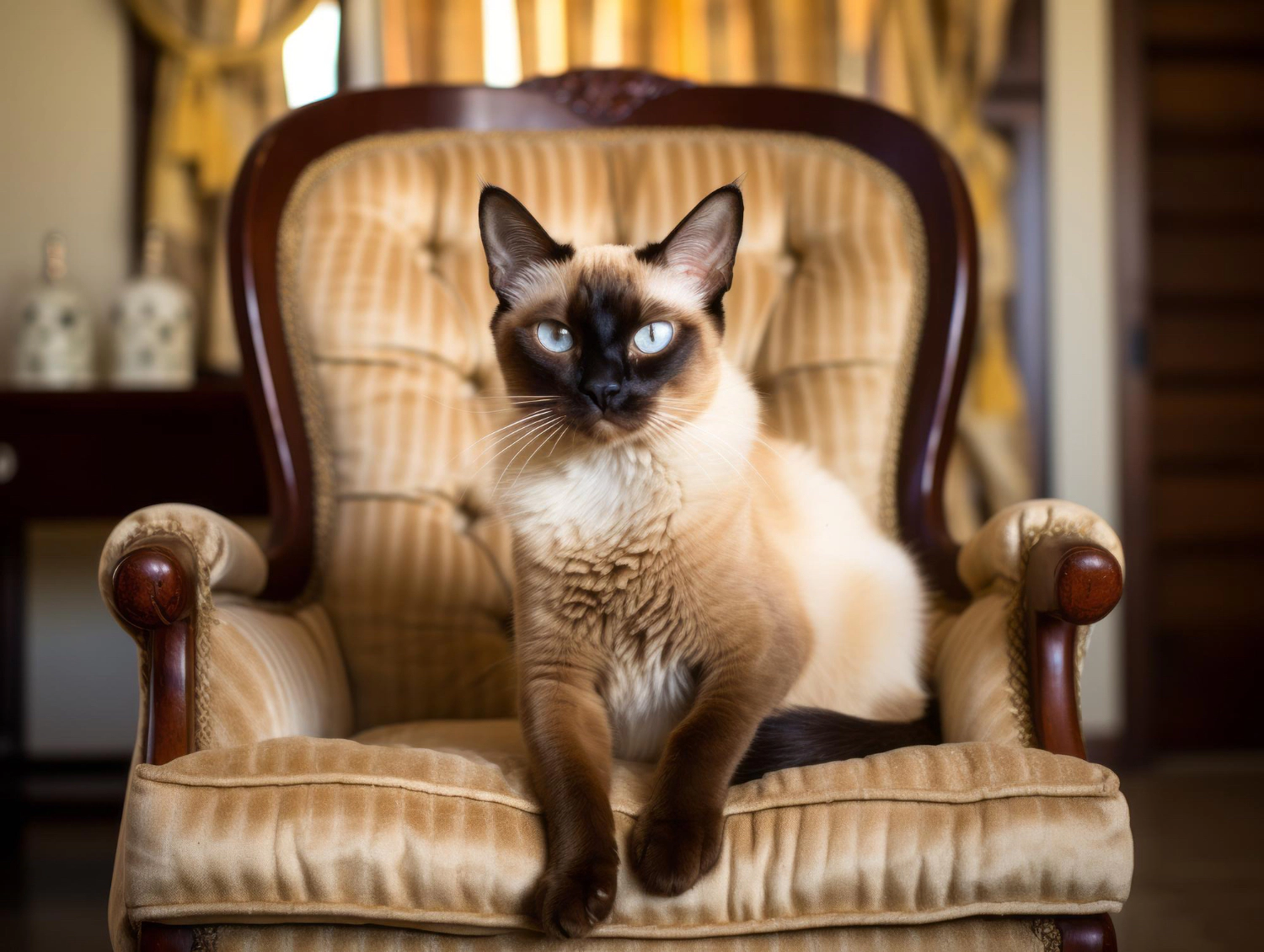 Siamese cat sitting on a sofa Siamese cats