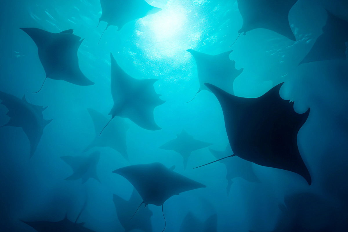 Stingray school in the sea