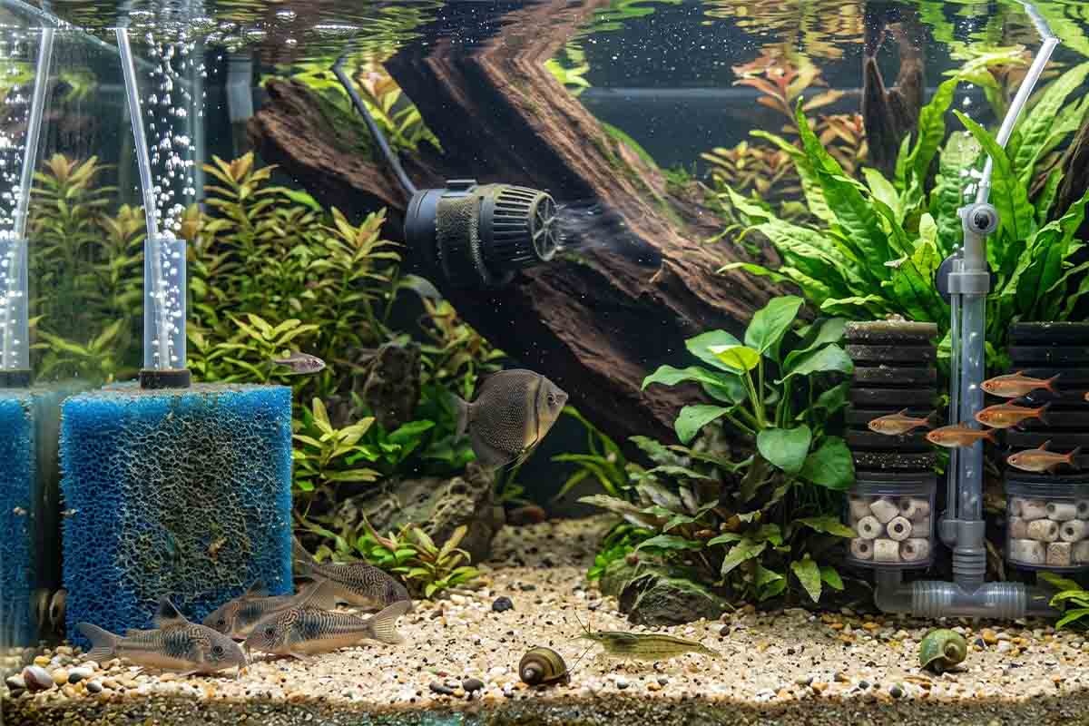 Aquarium with different filter types