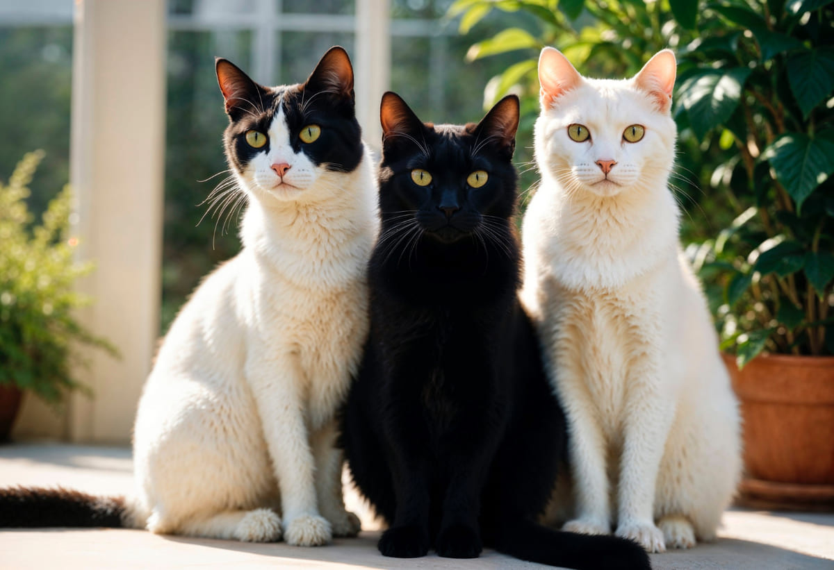 Three cats side by side in the street