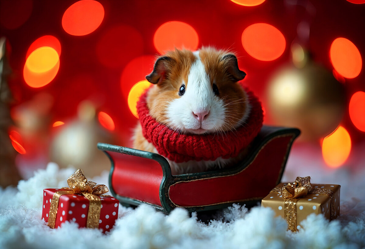 Hamster sitting inside a Christmas ornament