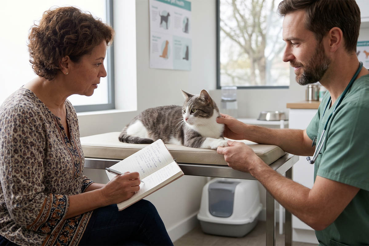 Cat and owner at the vet's