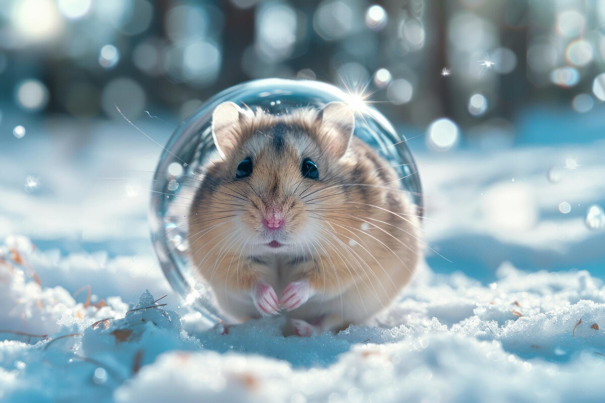 Hamster standing in the snow
