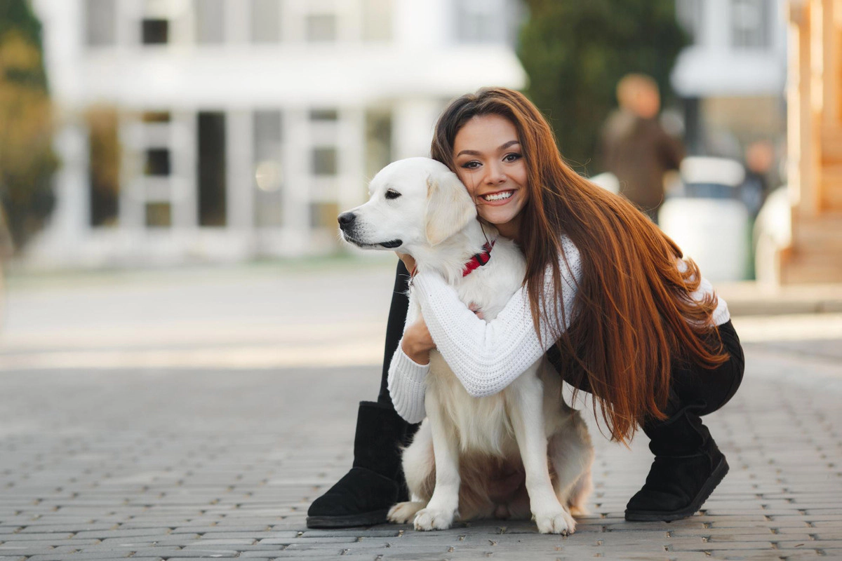 Dog hugging its owner