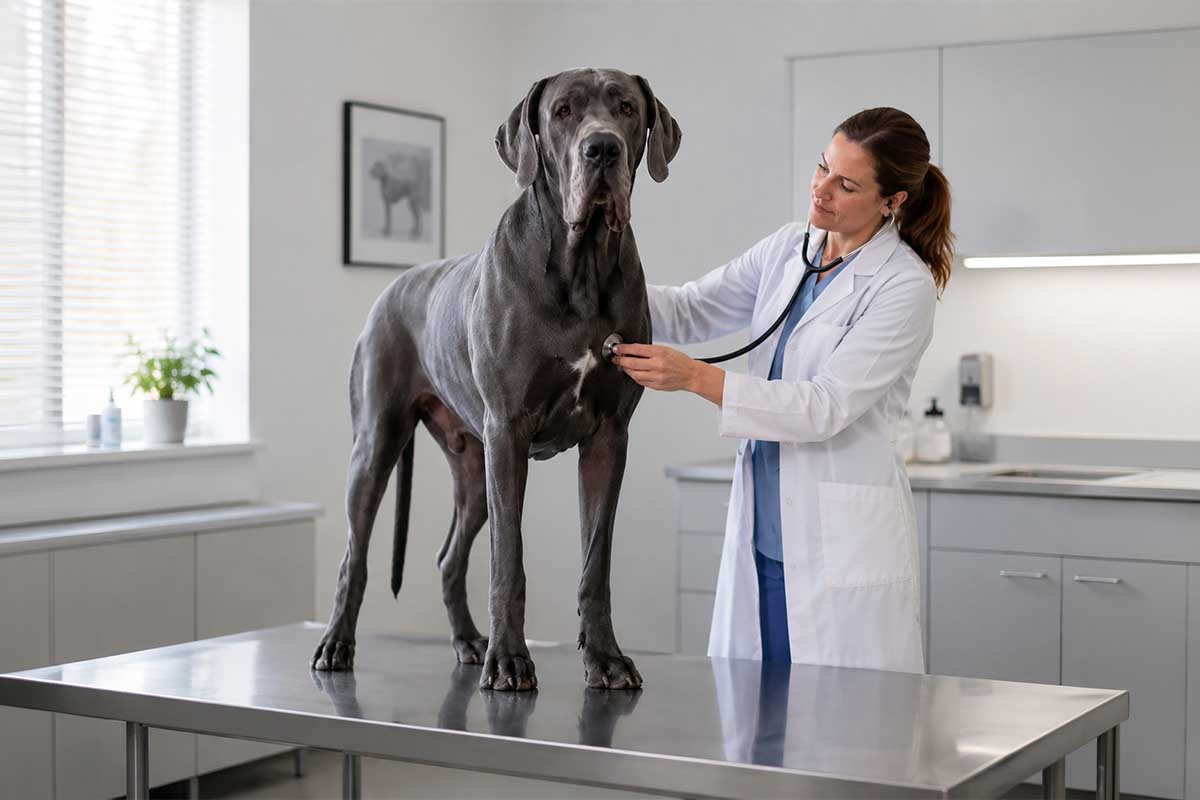Gray Great Dane being examined at a veterinary clinic Dog Breed