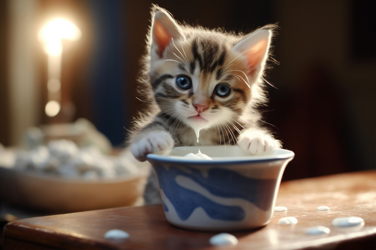 Kitten drinking milk