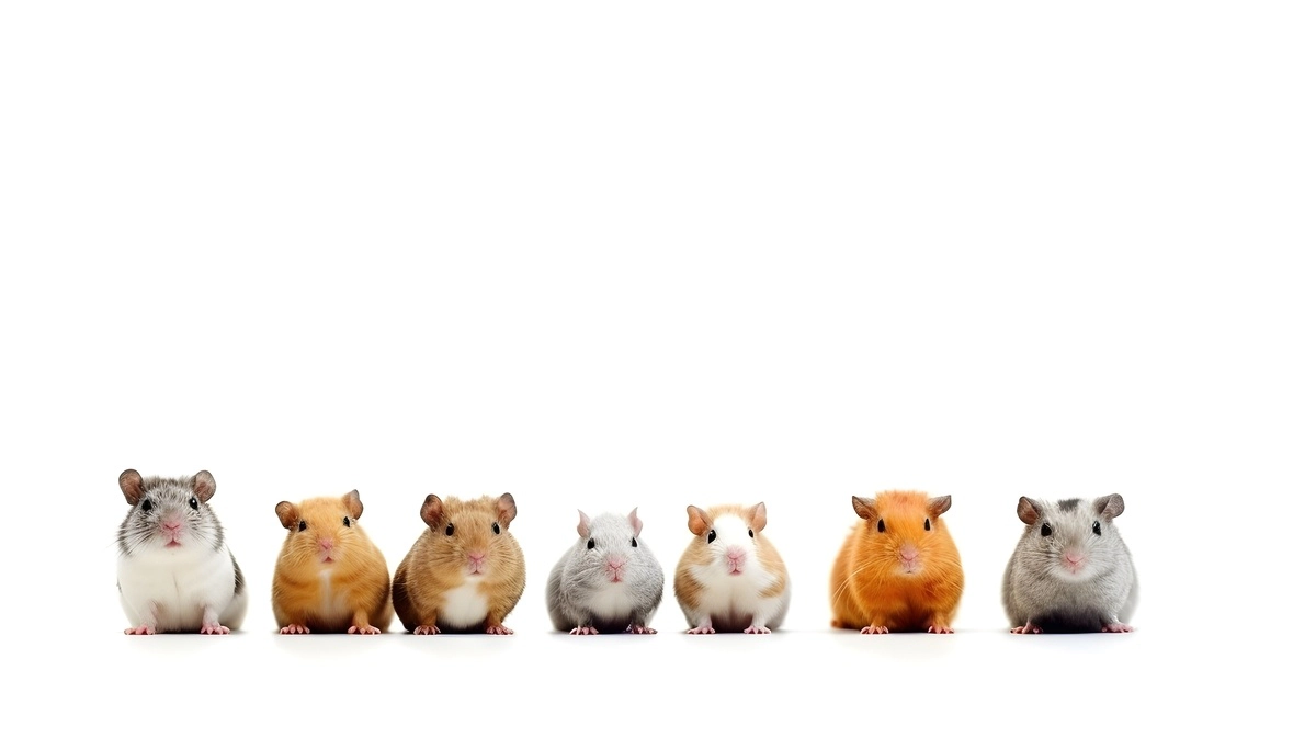 Different breeds of hamsters standing side by side
