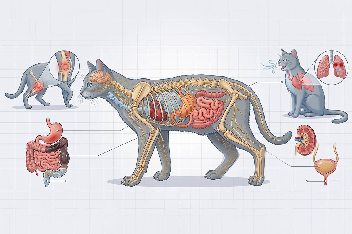 What is cat anatomy like? Detailed drawing about
