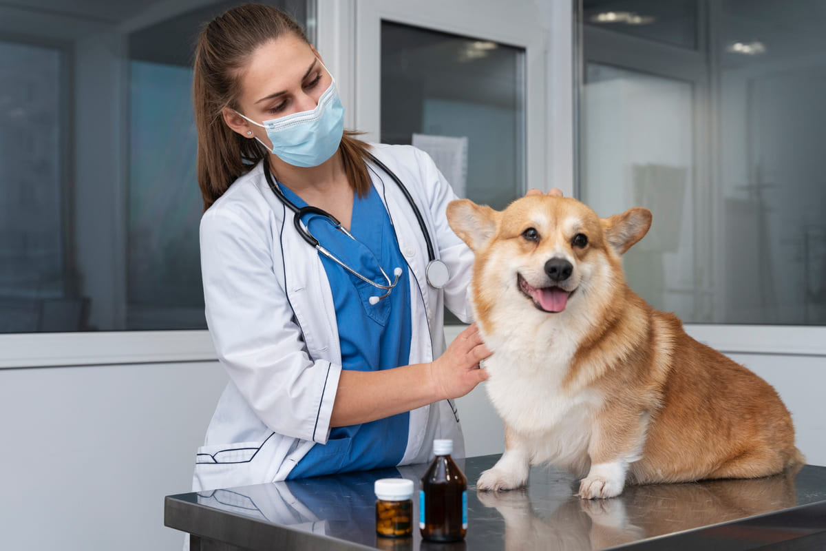 Dog being examined by a veterinarian