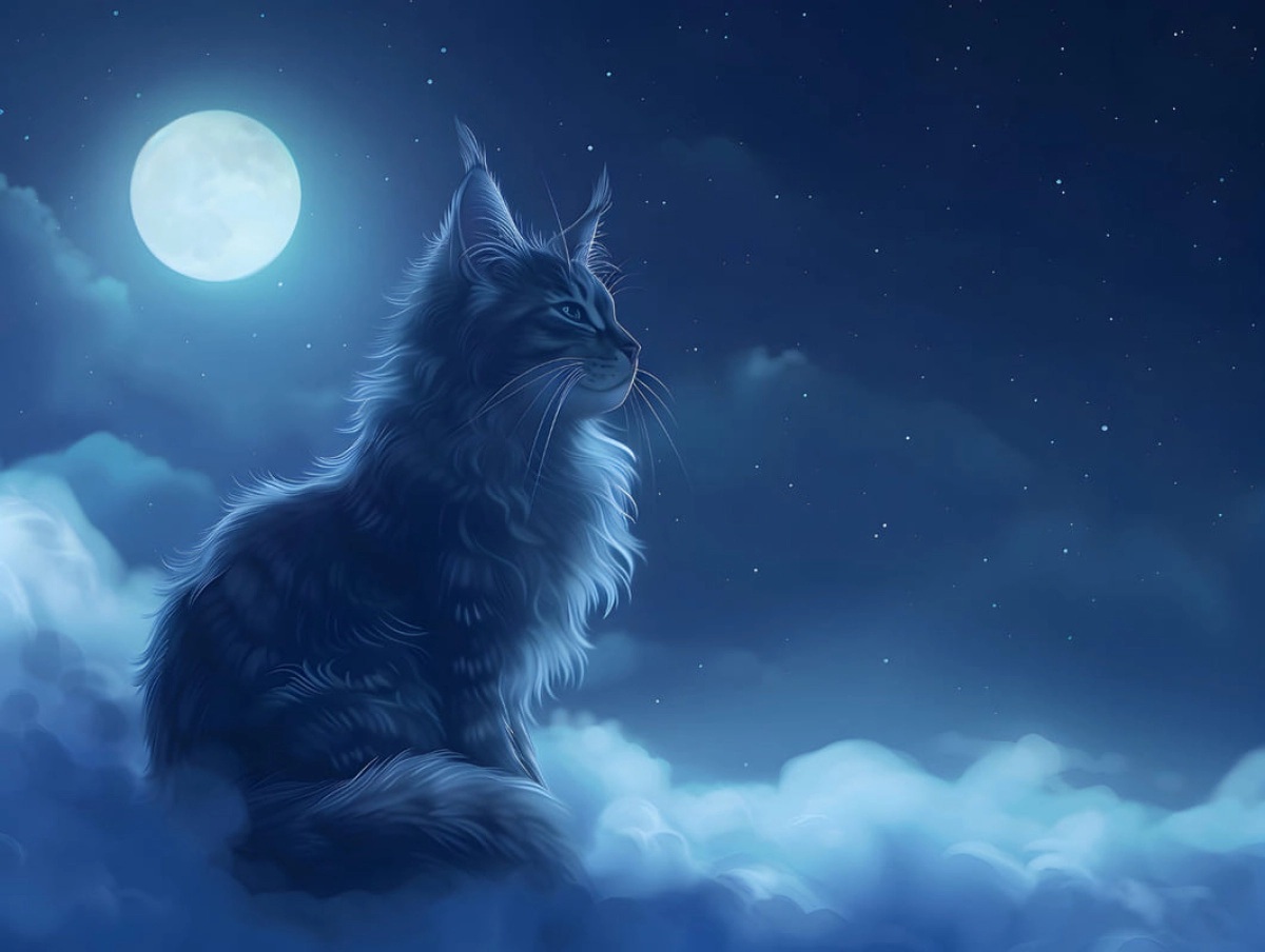 A Maine Coon sitting in the clouds