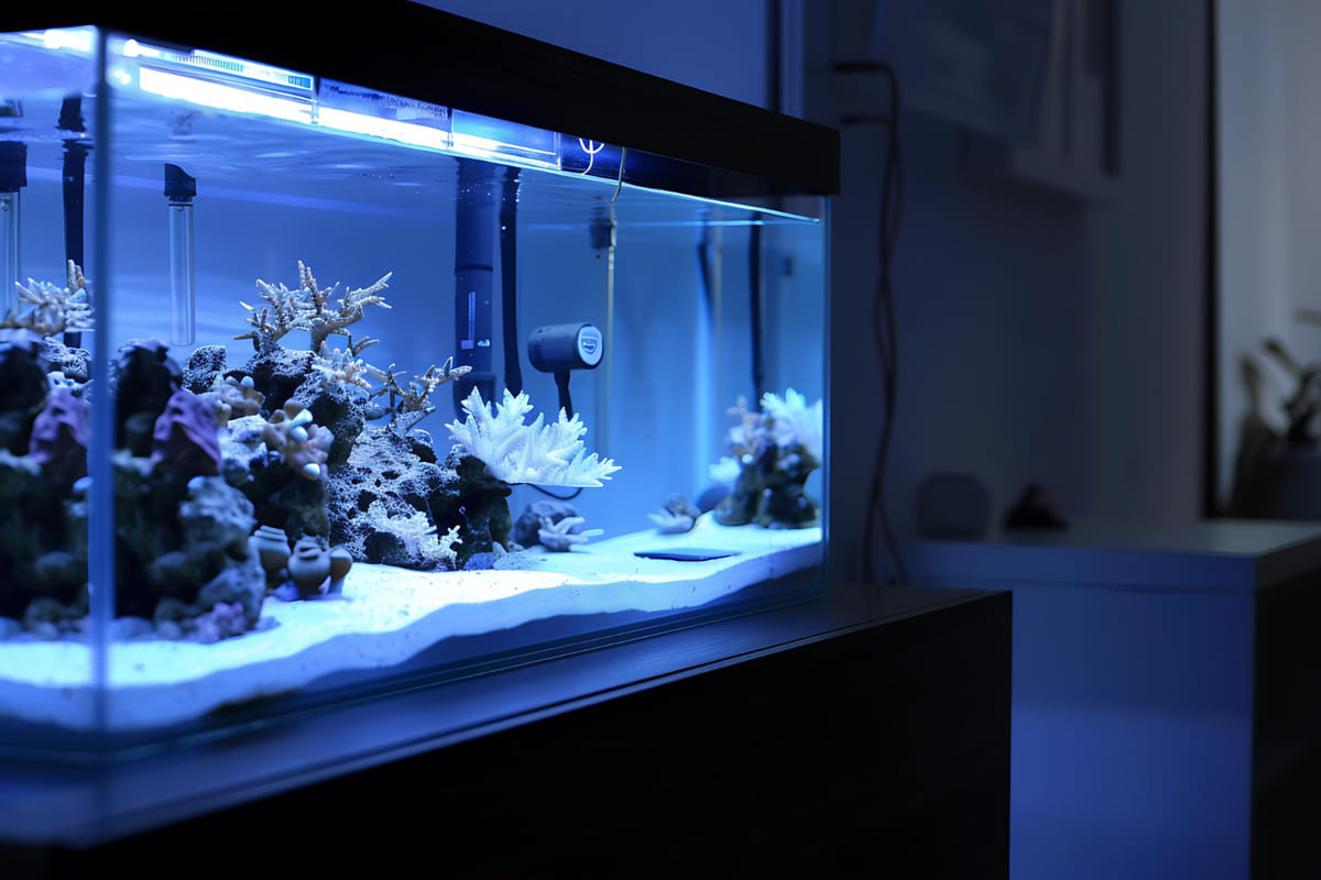 Aquarium with blue light tones
