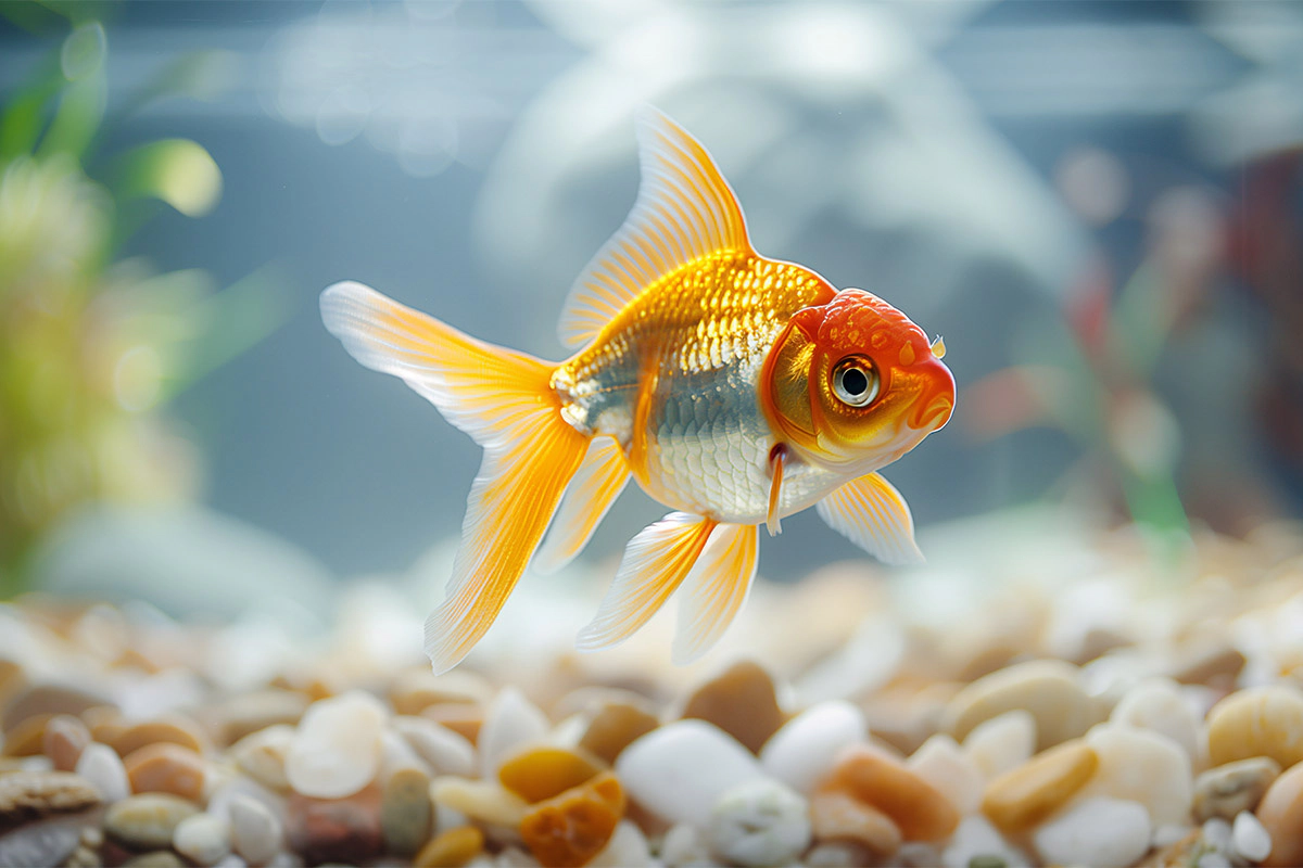 Goldfish standing still on the bottom