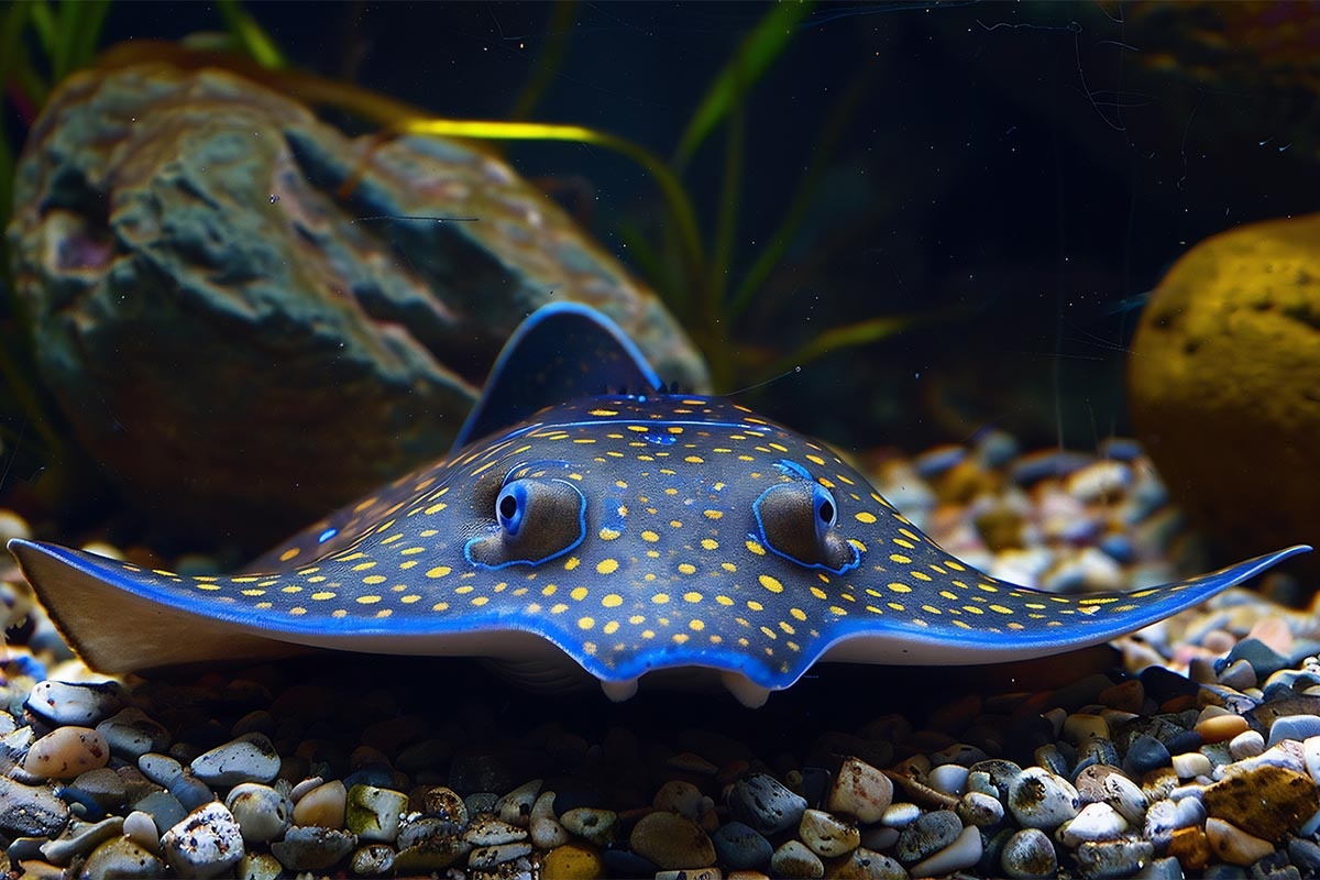 stingray with yellow spots on a blue background