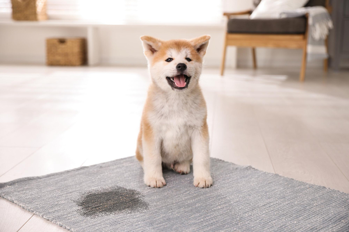 Puppy that urinated on the carpet