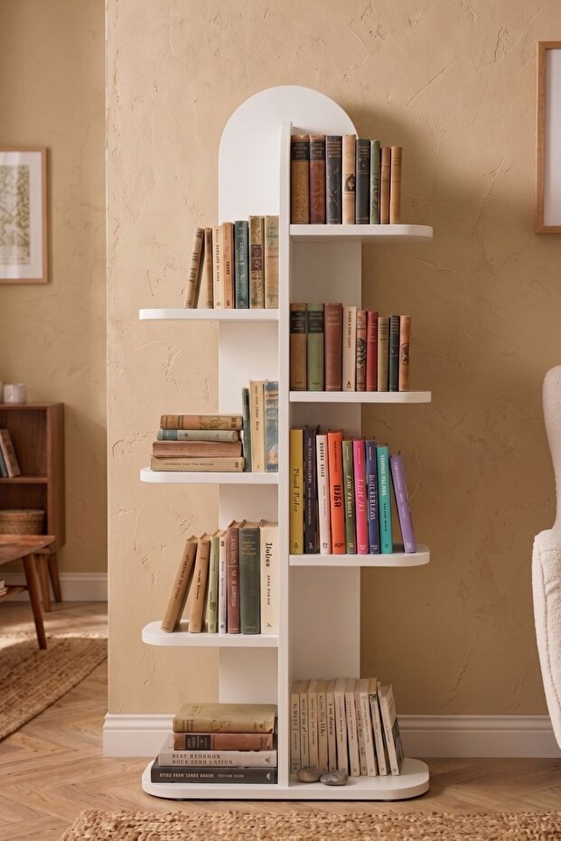8-Tier Bookshelf – White Open Storage Bookcase