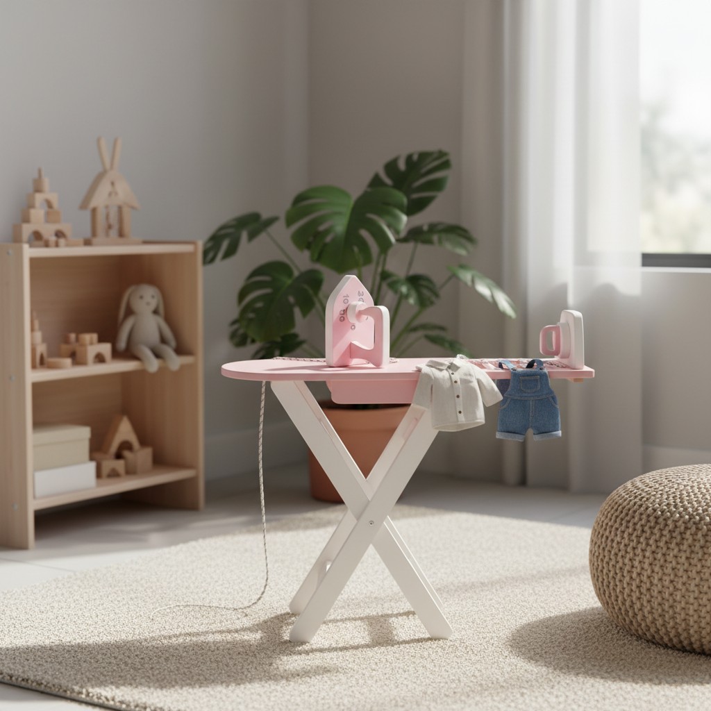 Montessori Wooden Toy Ironing Board Set – Pink Pretend Play