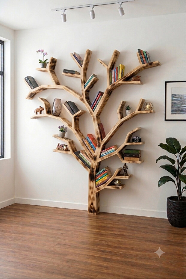 Tree Branch Wall Bookshelf – Natural Wood Style